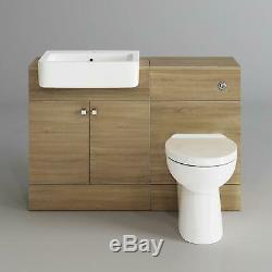 Luxury Oak Vanity Basin Sink Unit + Back To Wall Toilet Storage Furniture Set