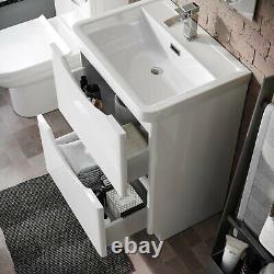 Lyndon 600mm 2 Drawer Vanity Basin Unit, WC Unit & Back to Wall Toilet White