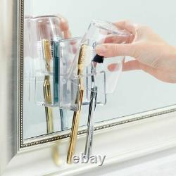 MDesign Bathroom Vanity Toothbrush Holder with Cup/Cover Clear/Mirror Back