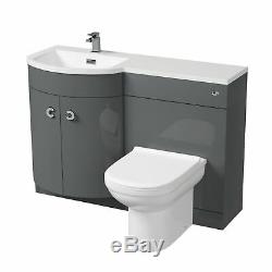 Manifold Bathroom Basin Sink Vanity Grey Unit Back To Wall WC Toilet LH 1100mm