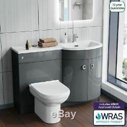 Manifold Bathroom Grey Basin Sink Vanity Unit Back To Wall WC Toilet RH 1100mm