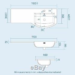 Manifold Bathroom Grey Basin Sink Vanity Unit Back To Wall WC Toilet RH 1100mm