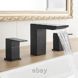 Matte Black Bathroom Faucet 3 Holes Two Handles Lavatory Vanity Sink Faucet Wide