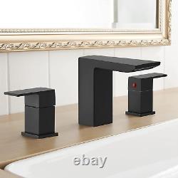 Matte Black Bathroom Faucet 3 Holes Two Handles Lavatory Vanity Sink Faucet Wide