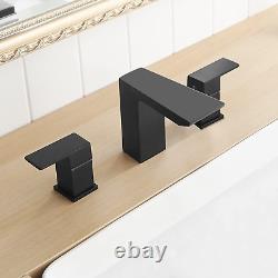 Matte Black Bathroom Faucet 3 Holes Two Handles Lavatory Vanity Sink Faucet Wide