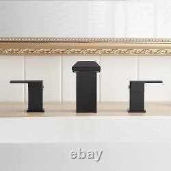 Matte Black Bathroom Faucet 3 Holes Two Handles Lavatory Vanity Sink Faucet Wide