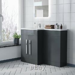 Melbourne Bathroom LH L-Shape Basin Grey Vanity Unit WC Back To Wall Toilet