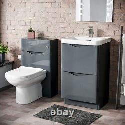 Merton 500mm 2 Drawer Vanity Basin Unit, WC Unit & Elso Back to Wall Toilet Grey