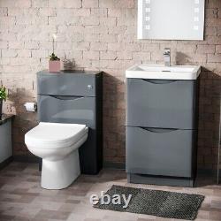 Merton 500mm 2 Drawer Vanity Basin Unit, WC Unit & Elso Back to Wall Toilet Grey