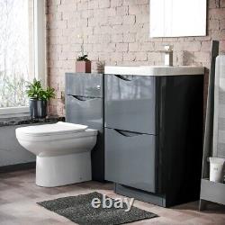 Merton 500mm 2 Drawer Vanity Basin Unit, WC Unit & Elso Back to Wall Toilet Grey