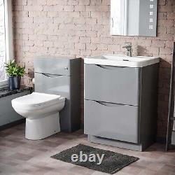 Modern 600mm Grey Basin Sink Vanity and WC Back To Wall Toilet Merton