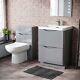 Modern 600mm Grey Basin Sink Vanity And Wc Back To Wall Toilet Merton