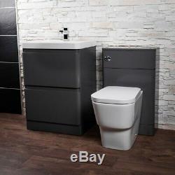Modern Bathroom Gloss Grey Freestanding Vanity Unit & Back to Wall Toilet Suite
