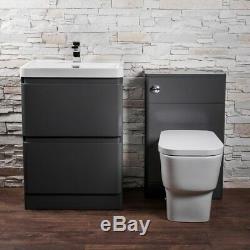 Modern Bathroom Gloss Grey Freestanding Vanity Unit & Back to Wall Toilet Suite