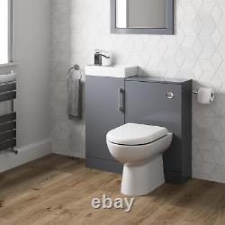 Modern Bathroom Toilet & Basin Sink Vanity Unit Furniture 900mm Gloss Grey