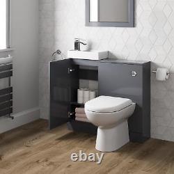 Modern Bathroom Toilet & Basin Sink Vanity Unit Furniture 900mm Gloss Grey