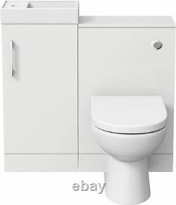 Modern Bathroom Toilet & Basin Sink Vanity Unit Furniture 900mm Gloss White