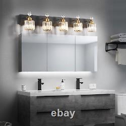Modern Black Crystal Bathroom Vanity Light for Bathroom 5 Light Vanity Lighting