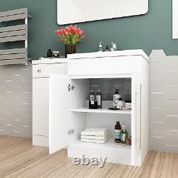 Modern White Bathroom Vanity Unit Basin Back To Wall Toilet Free Cistern Cabinet