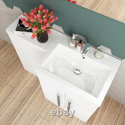 Modern White Bathroom Vanity Unit Basin Back To Wall Toilet Free Cistern Cabinet