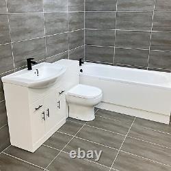 Montecarlo St Moritz 1250mm White Vanity Bath Suite with Black Handles + Taps