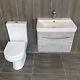 Moonstone Handleless Concrete Wall Hung Vanity Basin Cloakroom + Rimless Toilet