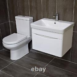 Moonstone Handleless Gloss Wall Hung Vanity Basin Cloakroom + Rimless Toilet