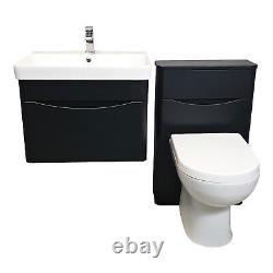Moonstone Handleless Wall Hung Vanity Basin Cloakroom + WC Unit & Toilet