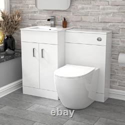 Nes Home 1000mm Freestanding White Slim Basin Vanity & Back To Wall Toilet