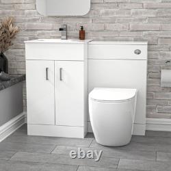 Nes Home 1000mm Freestanding White Slim Basin Vanity & Back To Wall Toilet