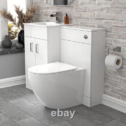 Nes Home 1000mm Freestanding White Slim Basin Vanity & Back To Wall Toilet