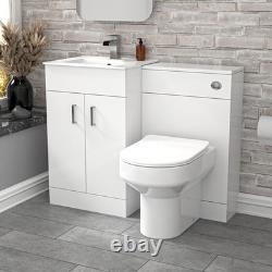 Nes Home 1000mm White Vanity Slim Basin Cabinet, WC Unit Back To Wall Toilet