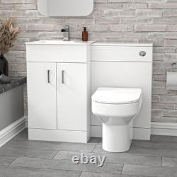 Nes Home 1000mm White Vanity Slim Basin Cabinet, WC Unit Back To Wall Toilet