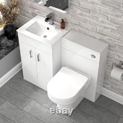 Nes Home 1000mm White Vanity Slim Basin Cabinet, WC Unit Back To Wall Toilet