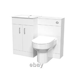 Nes Home 1000mm White Vanity Slim Basin Cabinet, WC Unit Back To Wall Toilet