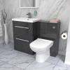 Nes Home 1100mm Dark Grey 2 Drawer Vanity Basin Unit, Wc & Curved Btw Toilet