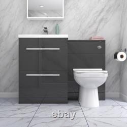 Nes Home 1100mm Dark Grey 2 Drawer Vanity Basin Unit, WC & Curved BTW Toilet