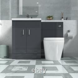 Nes Home 1100mm Dark Grey Basin Vanity Unit & Rimless Back To Wall Toilet