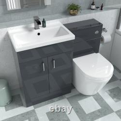 Nes Home 1100mm Dark Grey Basin Vanity Unit & Rimless Back To Wall Toilet