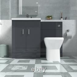 Nes Home 1100mm Freestanding Dark Grey Basin Vanity Unit & Back To Wall Toilet