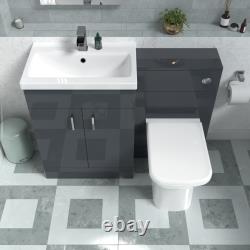 Nes Home 1100mm Freestanding Dark Grey Basin Vanity Unit & Back To Wall Toilet