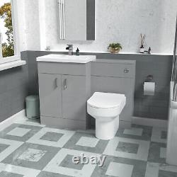 Nes Home 1100mm Grey Basin Vanity Cabinet, WC Unit & Back To Wall Toilet