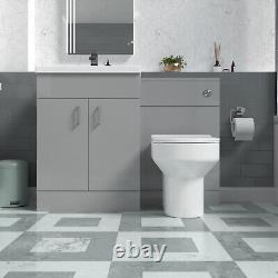 Nes Home 1100mm Grey Basin Vanity Cabinet, WC Unit & Back To Wall Toilet