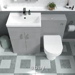 Nes Home 1100mm Grey Basin Vanity Cabinet, WC Unit & Back To Wall Toilet