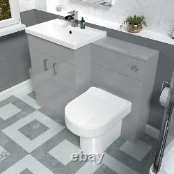 Nes Home 1100mm Grey Basin Vanity Cabinet, WC Unit & Back To Wall Toilet