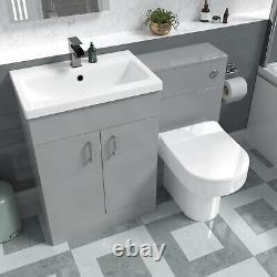 Nes Home 1100mm Grey Basin Vanity Cabinet, WC Unit & Back To Wall Toilet