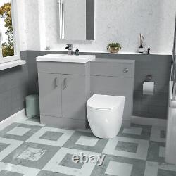 Nes Home 1100mm Grey Basin Vanity Cabinet, WC Unit & D-Shape Back To Wall Toilet