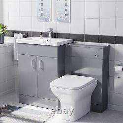 Nes Home 1100mm Grey Basin Vanity Cabinet, WC Unit & Square Back To Wall Toilet