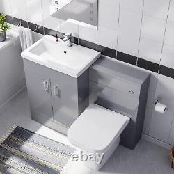 Nes Home 1100mm Grey Basin Vanity Cabinet, WC Unit & Square Back To Wall Toilet