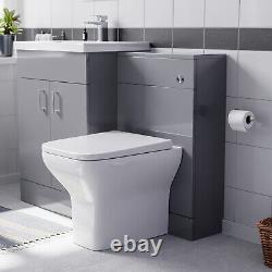 Nes Home 1100mm Grey Basin Vanity Cabinet, WC Unit & Square Back To Wall Toilet